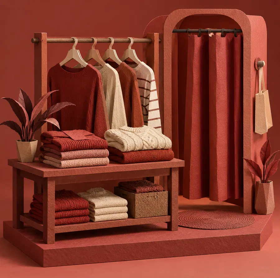 Illustration of apparel retailers equipment and workspace